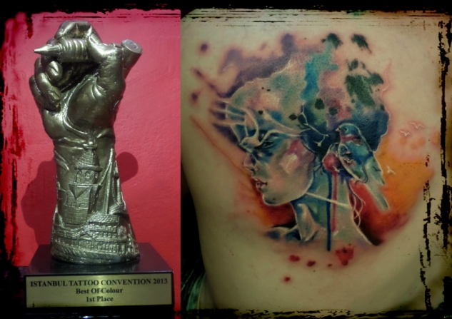 2013 İstanbul Tattoo Convention Renkli Dövme Kategorisi Birincilik Ödülü alan çalışma.